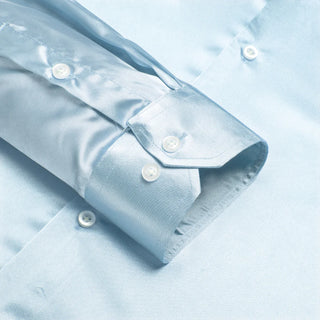 Sky Blue Satin Silk Long Sleeve Shirt