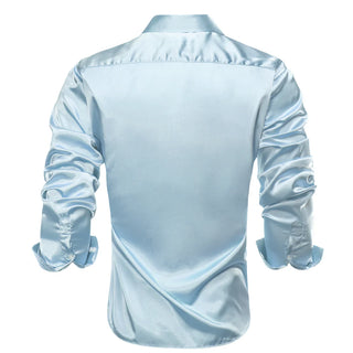 Sky Blue Satin Silk Long Sleeve Shirt