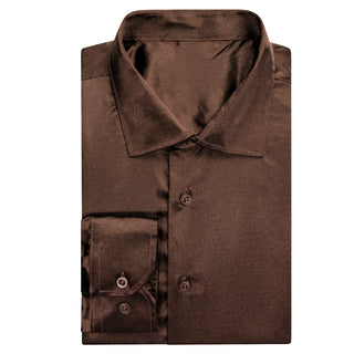 Solid Brown Satin Silk Long Sleeve Shirt