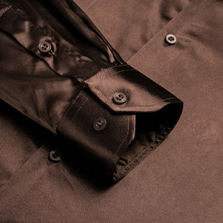Solid Brown Satin Silk Long Sleeve Shirt