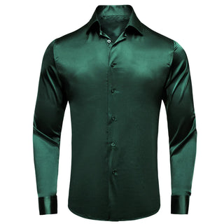 Emerald Solid Green Satin Long Sleeve Shirt