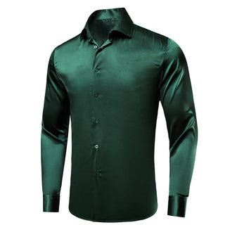 Emerald Solid Green Satin Long Sleeve Shirt