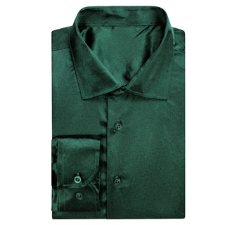 Emerald Solid Green Satin Long Sleeve Shirt