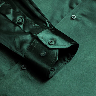 Emerald Solid Green Satin Long Sleeve Shirt