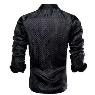 Black Plaid Silk Men's Silk Long Sleeve Shirt