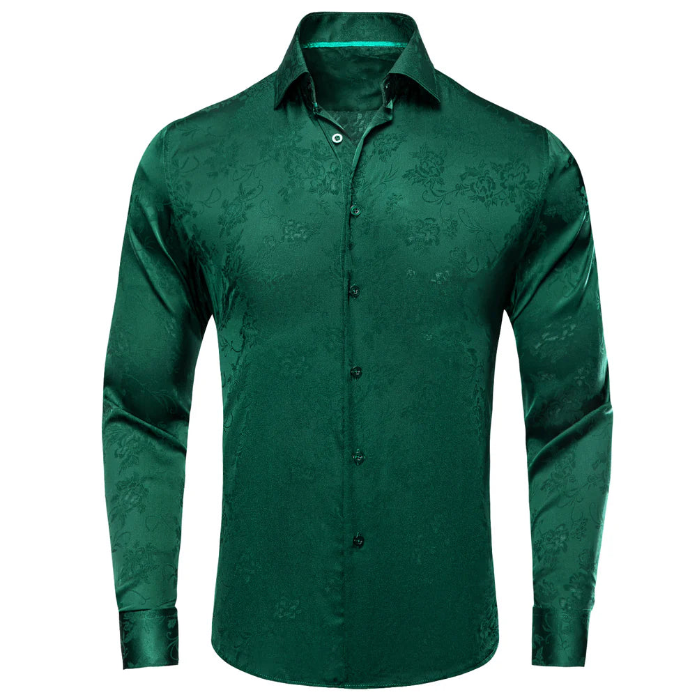 New Emerald Green Floral Silk Long Sleeve Shirt Modern Man Boutique New Emerald Green Floral Silk Long Sleeve Shirt Modern Man Boutique