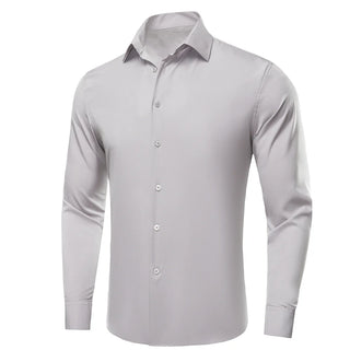 Luxury Solid Grey Silk Long Sleeve Shirt