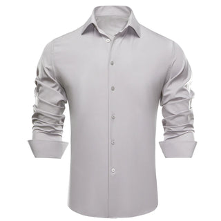 Luxury Solid Grey Silk Long Sleeve Shirt