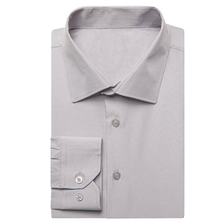 Luxury Solid Grey Silk Long Sleeve Shirt