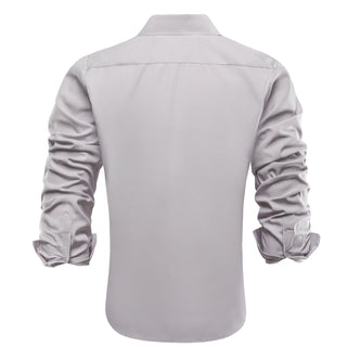 Luxury Solid Grey Silk Long Sleeve Shirt