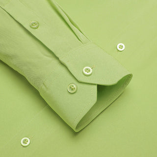 Yellow Green Solid Silk Long Sleeve Shirt