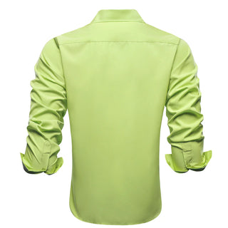 Yellow Green Solid Silk Long Sleeve Shirt