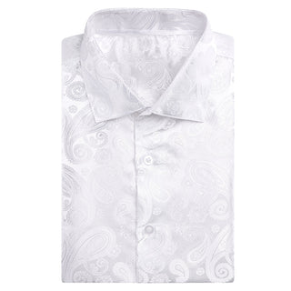 Solid White Paisley Silk Short Sleeve Shirt