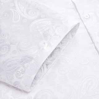Solid White Paisley Silk Short Sleeve Shirt