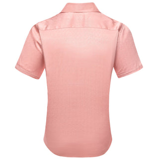 Solid Pink Silk Short Sleeve Shirt