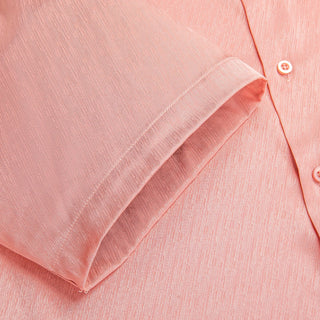 Solid Pink Silk Short Sleeve Shirt