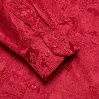 New Red Jacquard Paisley Silk Long Sleeve Shirt