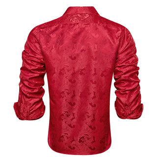 New Red Jacquard Paisley Silk Long Sleeve Shirt