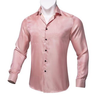 Solid Pink Silk Long Sleeve Shirt