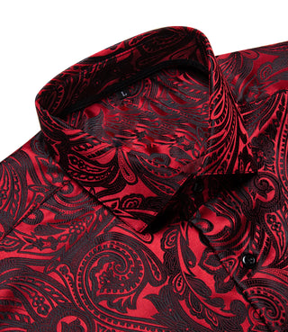New Red Floral Silk Long Sleeve Shirt