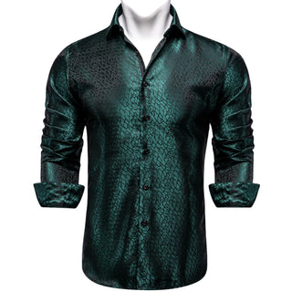Solid Green Silk Long Sleeve Shirt