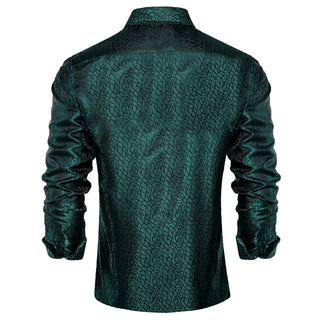 Solid Green Silk Long Sleeve Shirt