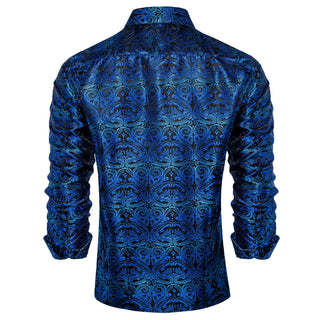 Blue Paisley Silk Long Sleeve Shirt
