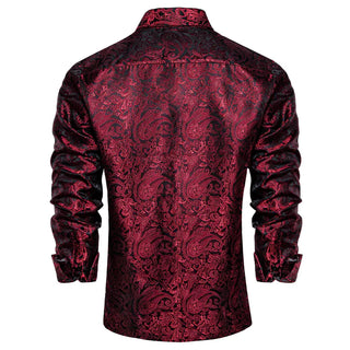 New Red Paisley Silk Long Sleeve Shirt