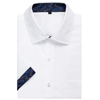 Splicing White Blue Paisley Silk Short Sleeve Shirt