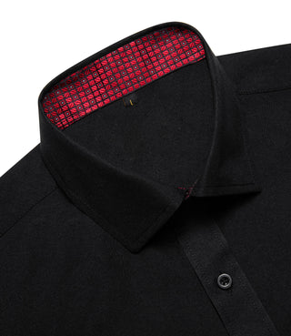 Splicing Black Red Plaid Silk Short Sleeve Shirt