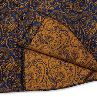 New Blue Gold Paisley Long Sleeve Shirt