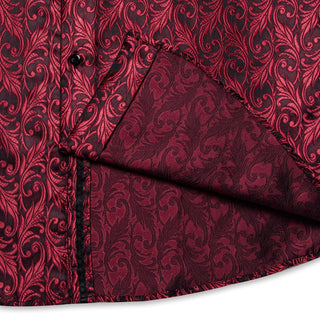 Burgundy Red Floral Silk Long Sleeve Shirt