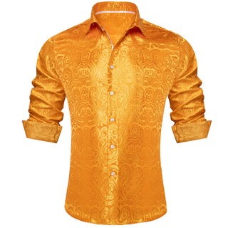 New Solid Orange Paisley Long Sleeve Shirt