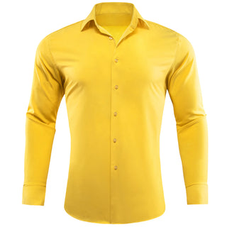 Solid Yellow Silk Long Sleeve Shirt