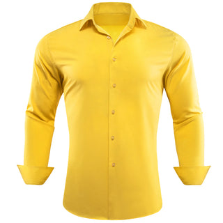 Solid Yellow Silk Long Sleeve Shirt