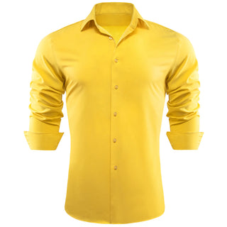Solid Yellow Silk Long Sleeve Shirt