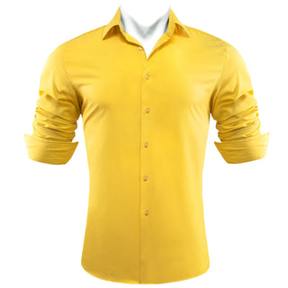 Solid Yellow Silk Long Sleeve Shirt