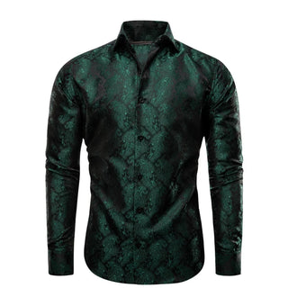 Dark Green Paisley Long Sleeve Silk Long Sleeve Shirt