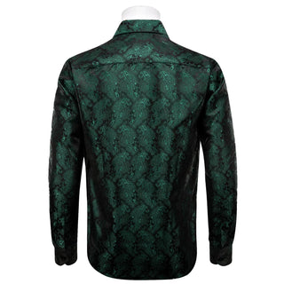 Dark Green Paisley Long Sleeve Silk Long Sleeve Shirt