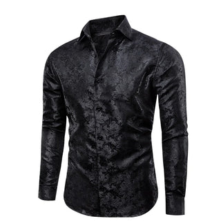 New Black Floral Silk Long Sleeve Shirt