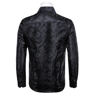 New Black Floral Silk Long Sleeve Shirt