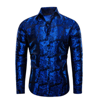 New Royal Blue Floral Long Sleeve Shirt