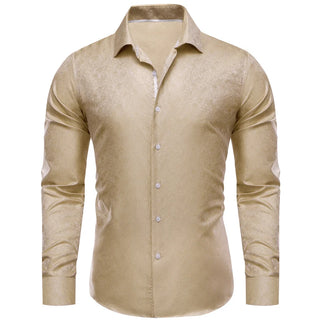 Beige Long Sleeve Silk Long Sleeve Shirt