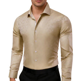 Beige Long Sleeve Silk Long Sleeve Shirt
