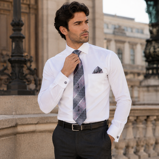 Silver Grey Pink Novelty Silk Necktie Pocket Square Cufflinks Set