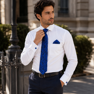 Blue Floral Novelty Silk Necktie Pocket Square Cufflinks Set