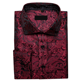 New Red Paisley Silk Long Sleeve Shirt