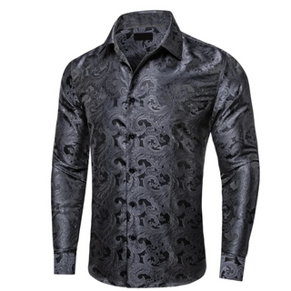 Classic Black Floral Silk Long Sleeve Shirt