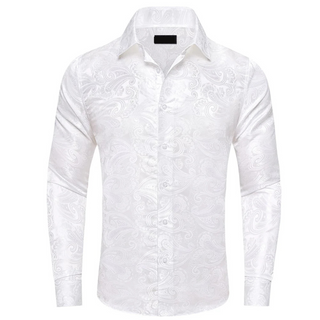 White Paisley Wedding Silk Long Sleeve Shirt