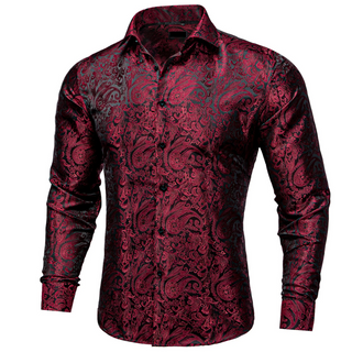 New Red Paisley Silk Long Sleeve Shirt